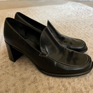 Franco Sarto Black Heeled Leather Loafers
